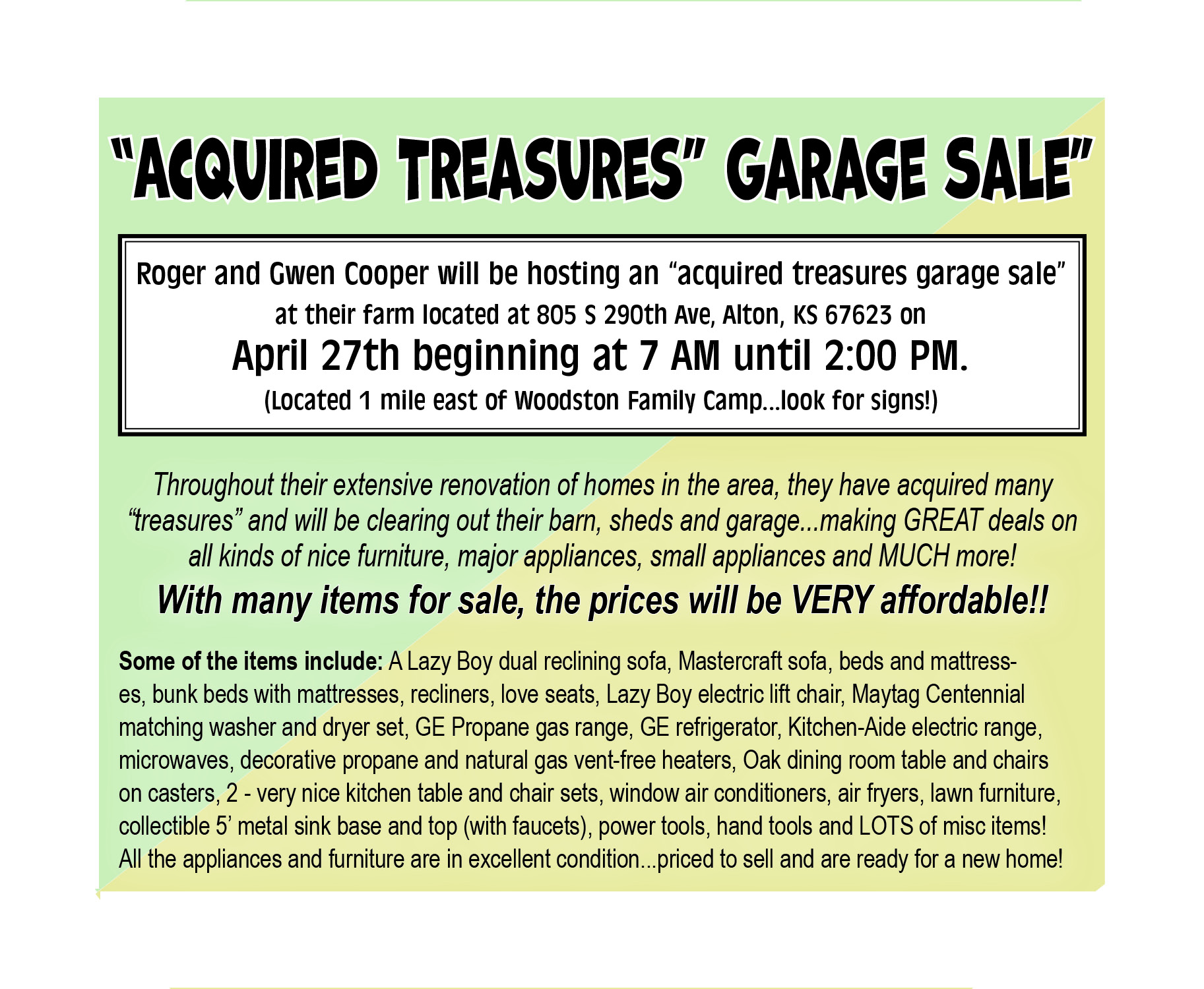 acquired treasures garage sale