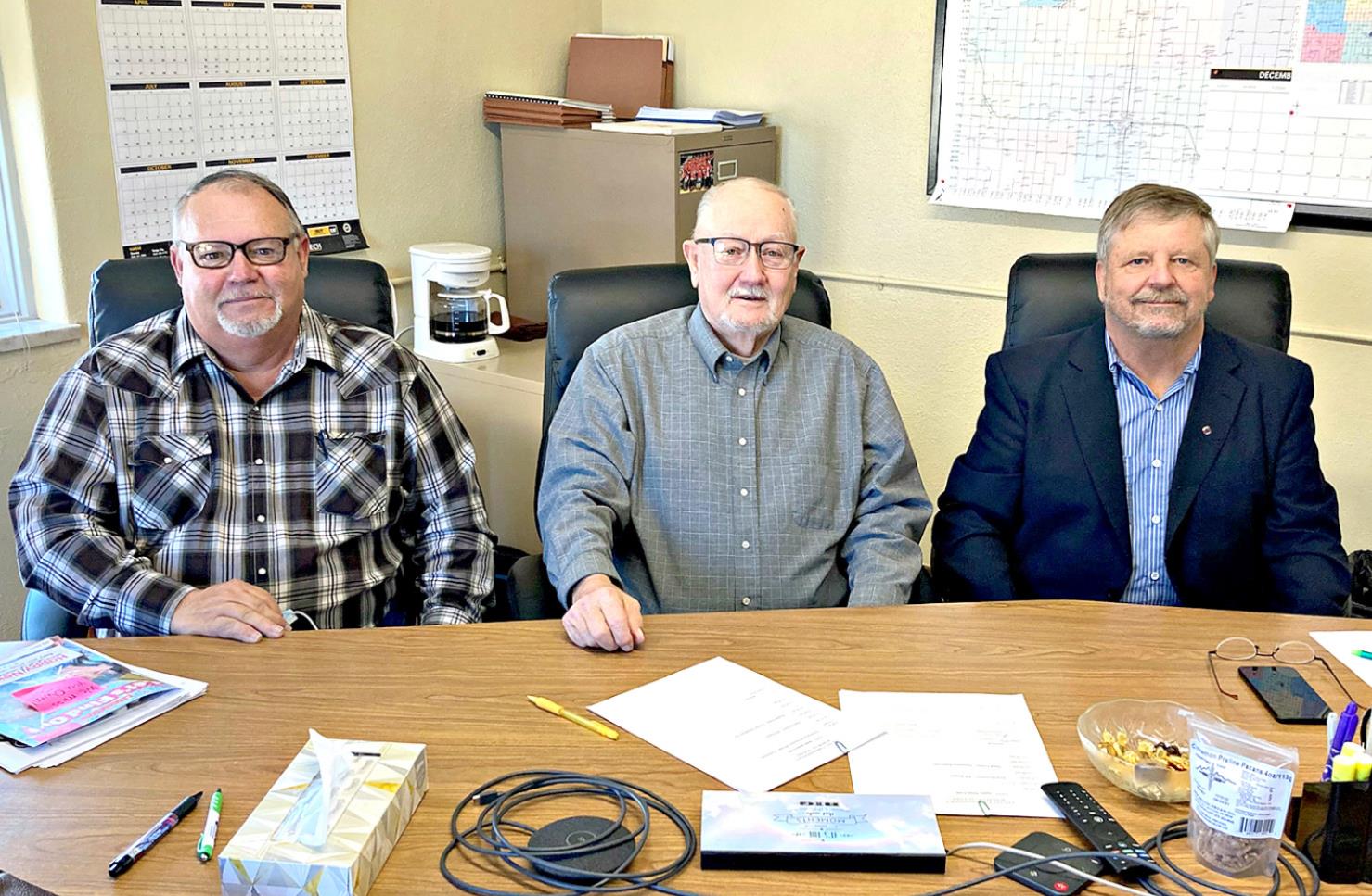 THE NEW ROOKS COUNTY COMMISSION held its first meeting of the year on Monday, January 11th after commissioner Tim Berland was sworn in to office at the start of the morning session. Pictured are Tim Berland, Greg Balthazor and John Ruder. (Photo courtesy of Roger Hrabe.)