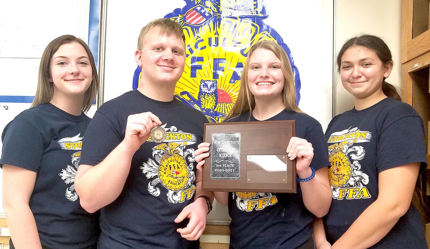 THE STOCKTON FFA SENIOR TEAM of (from left) Coryn Hahn, Kaden Kriley, Jolee Sterling and Raven Long placed third in their division, with Kaden Kriley placing 11th individually.