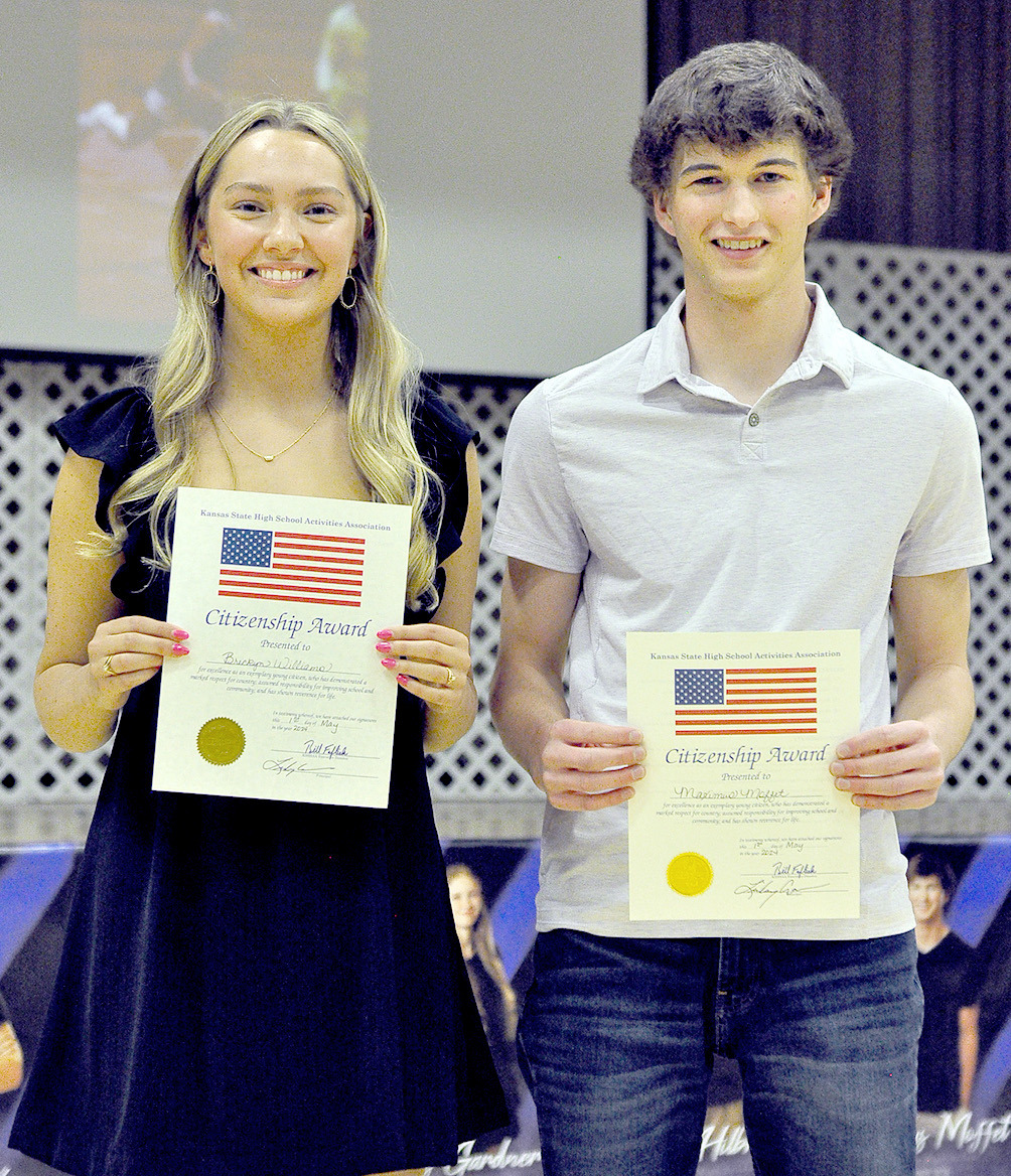 THE KANSAS STATE HIGH SCHOOL ACTIVITIES ASSOCIATION CITIZENSHIP AWARDS went to Breckyn Williams and Max Moffett. The high school students were recognized at the SHS Awards Banquet on Wednesday, May 1st.