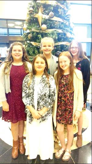 THE NORTHWEST DISTRICT KMEA MINI-CONVENTION II took place on Saturday, December 7th at the Beach-Schmidt Auditorium at Fort Hays State University. Stockton’s elementary honor choir members were (front row, from left): Piper Creighton, Baileigh Balthazor; (back row, from left) Caydance Carter, Paytyn McNulty and Cheyenne Hoeting.