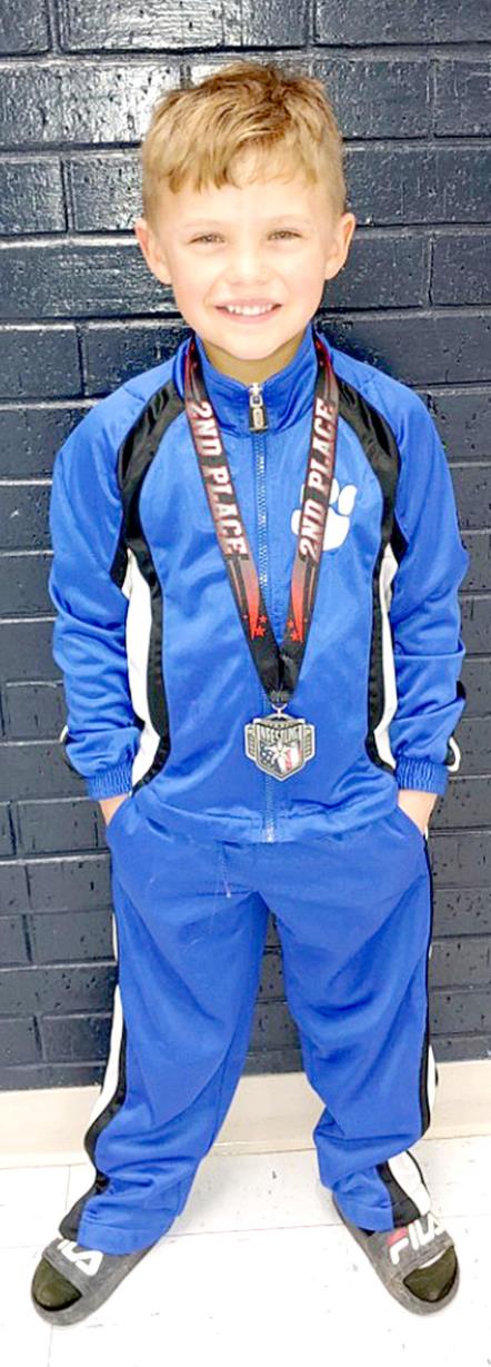 COHEN MUIR, wrestling at 6 &amp; Under 46 lbs., placed 2nd at the Phillipsburg Open on Saturay, January 9th.