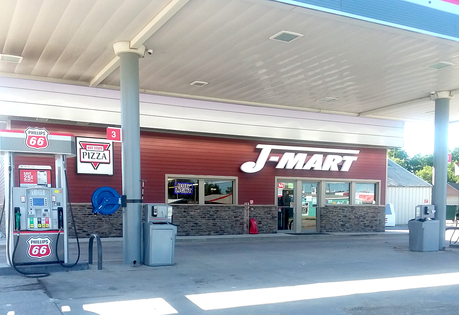 J-Mart's Outside Building renovation was completed in June through the work of local contractors. New fuel dispensers had been installed last fall.
