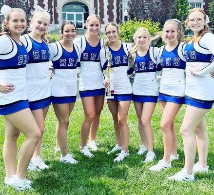 THE STOCKTON HIGH SCHOOL CHEERTEAM recently attended camp at Kansas Wesleyan. Pictured are (from left): Shae Yohon, Karleigh Horn, Bodye Stithem, Ava Dix, Claire Plumer, Saj Snyder, Temprance Northup, and Ella Snyder.