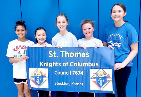 THE GIRLS who participated in the St. Thomas Nights of Columbus Free Throw Contest were (from left) Ava McCoy, Corbyn Glendening, Addison Dix, Tessa Look and Shae Yohon.