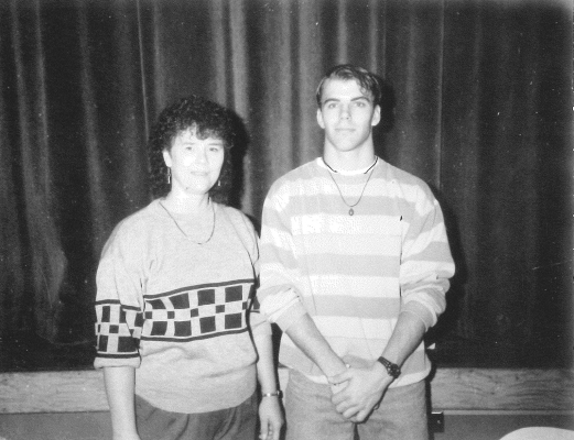 PICTURED IN THIS 1994 SNAPSHOT are SHS music teacher Connie Reishus with senior Toby Wood. Wood had been selected as one of the six bass members to represent Northwest Kansas at the State Kansas Music Educators Convention Concert.