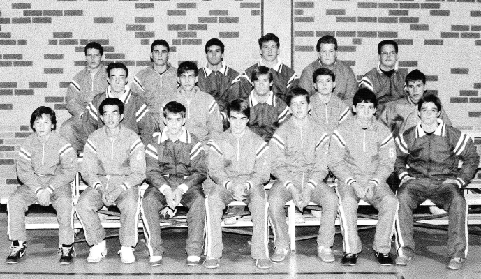 THE MEMBERS OF THE 1990-1991 STOCKTON TIGER WRESTLING TEAM were (front row, from left): Michael Kaba, Cash Baxter, Randy Odle, Jason Waller, Cliff McDonald, Chris Kaba, Corey Johnston; (middle row); Mitch Fischer, Charlie McDonald, Tim Plante, Dan Kriley, Kirtis Harris; (back row): Tad LaRue, Jesse Pfannenstiel, Trent Van Eaton, Clint Bedore, Chad Sterling and Willy Cadoret.