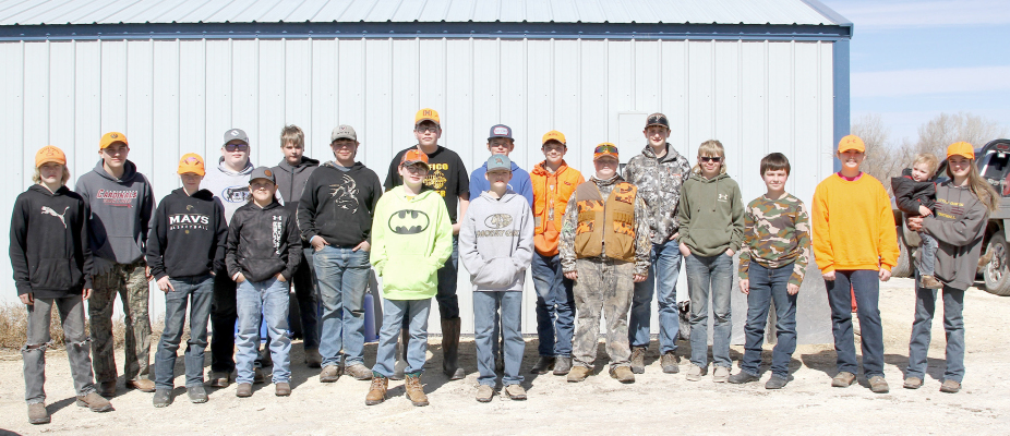 ENJOYING THE YOUTH HUNT held on Saturday, March 4th, were (from left): Koltyn Graf, Cody Fisher, Coy Beesley, Tanner Post, Bentley Carpenter, Treyvin Horn, Gavin Gottschalk, Justice Stice, Jay Frakes, Titus Ferguson, Easton Gottschalk, Kason Mauck, Chance Poe, Vincent Zohner, Tate Nelson, Corbin Jones, Shae Yohon, and Krystel Graf (holding little brother Kody). The Hunt is sponsored by Bellerive Game Farms, Solomon Valley Pheasants Forever, and Morgan Arms &amp; Ammo. (Courtesy Photo)