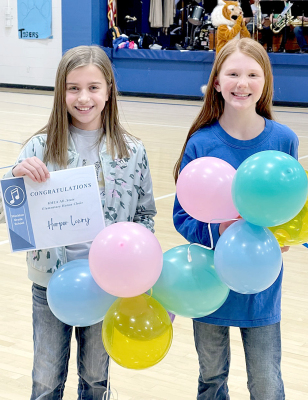 AFTER SINGING THE NATIONAL ANTHEM at the SHS basketball games on Friday, January 6th, grade school students Harper Lowry and Omree Dibble were surprised by music teacher Megan Riener with the announcement that they had been selected to the KMEA All State Elementary Choir. There were 930 students who auditioned for the choir and only 160 were selected. More details about the concert and when it will be held will be shared at a later date.