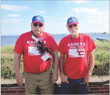 BRUCE L. STEWART, WICHITA (left) and Everett Ross, Arkansas City (right) went on Kansas Honor Flight #96 from Wichita to Washington, D.C. on September 18. One of the many national memorials they visited included Fort McHenry in Baltimore, Maryland where the two are pictured.