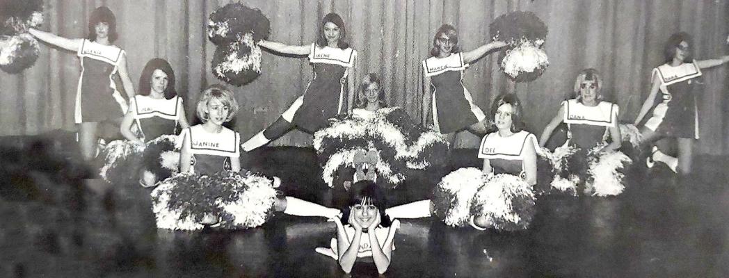 THE 1970 TIGERETTES were: (front) Rhonda Miller; (second row) Janine Sutton, Dee Bates; (third row) Jeri Keiswetter, Janell Locke, Dana Muir; (back row) Valerie Hoar, Irene Strutt, Marci Arends, and Sara Marshall.
