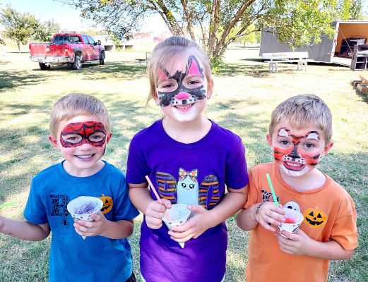 THE KIDS behind the masks at the Stockton Pumpkin Patch are Jasper, Lakota and Jax Miller, the children of Ashley and Chris Miller.
