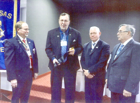 GARRY BAXTER (second from left) was recently installed as the Western Kansas State SAR Vice President at the 140th Kansas Society of the Sons of the American Revolution held in Olathe, Kansas.