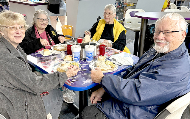 FOSTER GRANDPARENT DORA THOMAS and Senior Companion Mary Billlinger from Plainville (in back); and Senior Companions Linda Paley and Jim Paley from Stockton (in foreground)