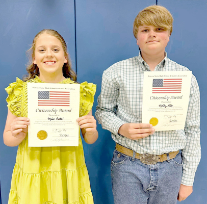 STOCKTON EIGHTH GRADERS Mia Odle and Kolby Dix were the recipients of the KSHSAA Citizenship Award which was presented at the Awards Night, Music Concert and 8th-Grade Recognition on Monday, May 1.