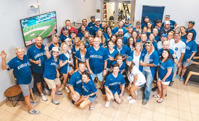 CELEBRATINGTHE KC ROYALS’WIN at the June 17th baseball game were the SNB employees and their spouses from the Stockton, Norton, Hill City, Wakeeney, and Plainville branches.The weekend getaway was part of a team-building and fun event SNB President and CEO Dale Winklepleck planned for the group.