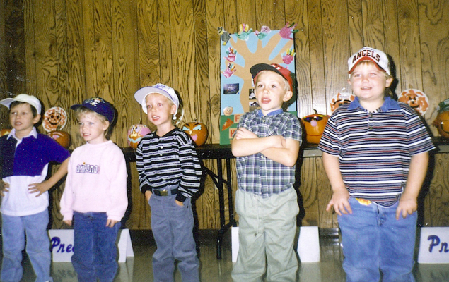 THE PRECIOUS KIDS PRESCHOOL sang “Take My Out To The Ballgame” at the Stockton Arts Fair as well as the United Telethon in the Fall of 1989. Pictured are (from left): Jared Johnston, Justine Cadoret, Michael Dix, Jeremiah Rowe and Ashton Glover.