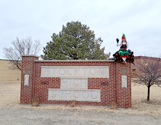A REAL LIVE ELF ON THE SHELF (aka high school principal Lindsay Cravens) greeted the Stockton High School students on Monday morning, December 19th, just in time for the Christmas holidays! Hope everyone was good this year!          (Courtesy Photo)