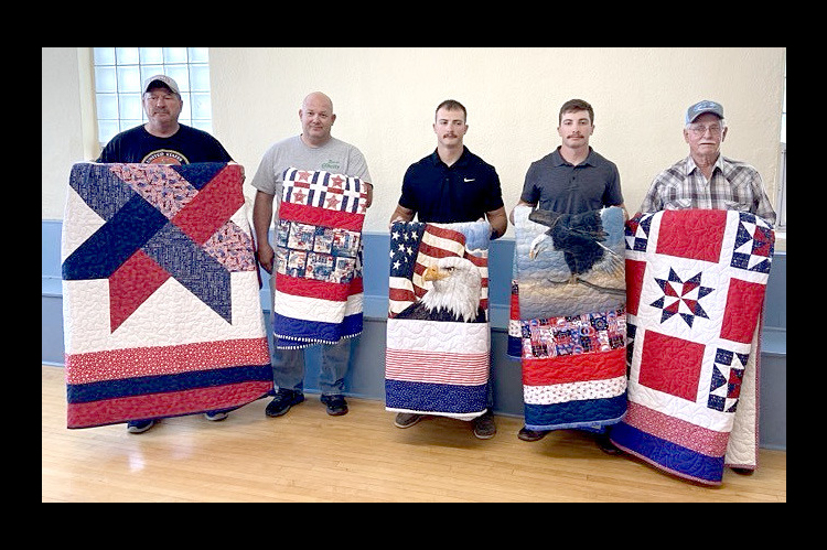 THISYEAR'S RECIPIENTS of a Quilt of Valor from the VFW were left to right: David Brin, Dennis Dinkel, Jayce Hamel, Ethan Hamel, and Cecil Roy. (Photo &amp; Story Courtesy of Tammy Steeples)